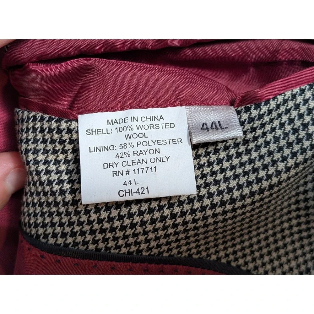 Alan Flusser Men's Blazer 44L Worsted Wool Brown Houndstooth Suit Jacket Coat